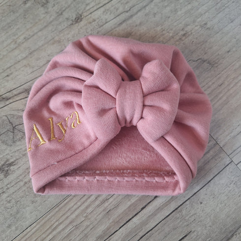 Turban bonnet polaire alpine, finition noeud buns ou simple personnalisable avec Prénom brodé