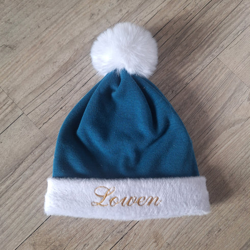 Ensemble Bonnet Pompon, moufle et chaussons prénom brodé en tissu Polaire alpine personnalisable avec prénom brodé - Oeko-Tex