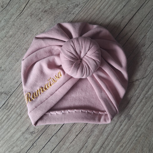 Turban knot or buns Embroidered first name soft and warm stuffed or minky sweat fabric 10 colors
