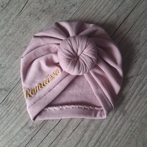 Turban knot or buns Embroidered first name soft and warm stuffed or minky sweat fabric 10 colors