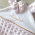Doudou lapin personnalisé 20x20cm avec Prénom et/ou Date de naissance tout en minky
