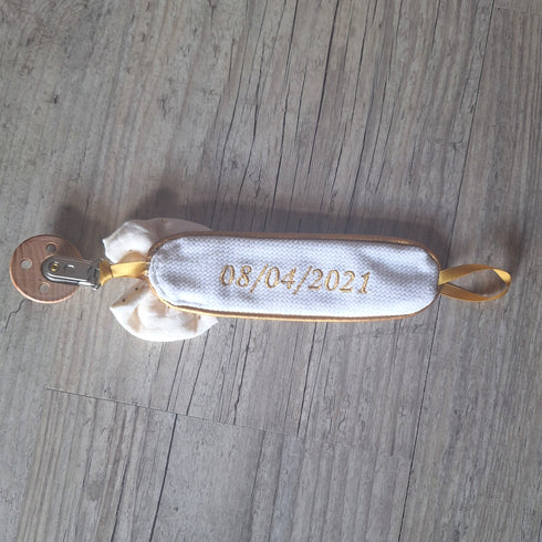Attache tétine Chic Nœud - double face - personnalisé avec Prénom brodé et date de naissance