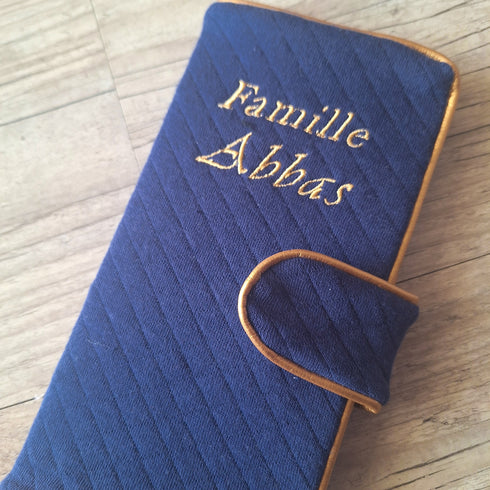 Protège Livret de Famille Personnalisé en tissu matelassé epais - Couleur au choix