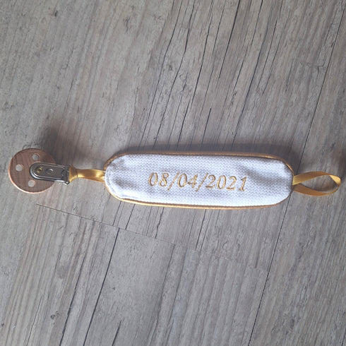 Attache tétine Chic - double face - personnalisé avec Prénom brodé et date de naissance