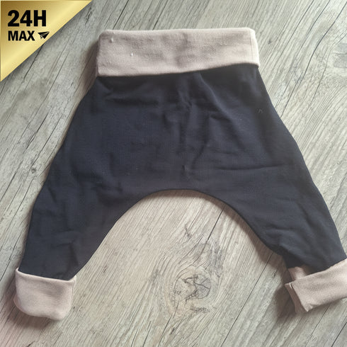 Sarouel jersey coton noir et beige – 0/3 mois – Expédié sous 24h