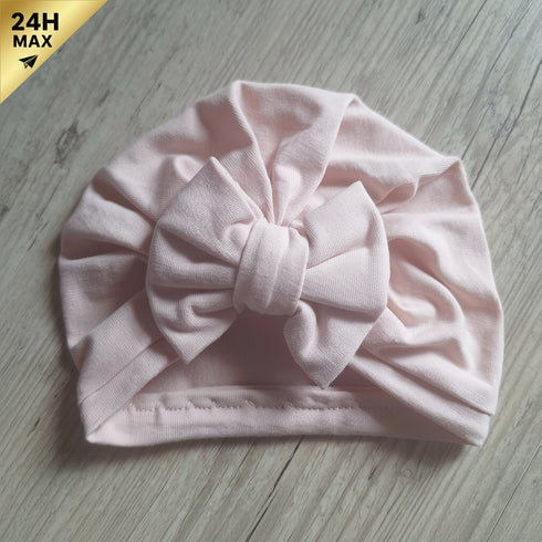 Turban noeud jersey extensible rose podré – Naissance/Maternité – Expédié sous 24h