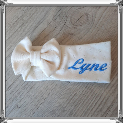 Bandeau jersey ajouré nœud personnalisé avec prénom brodé 3 couleurs