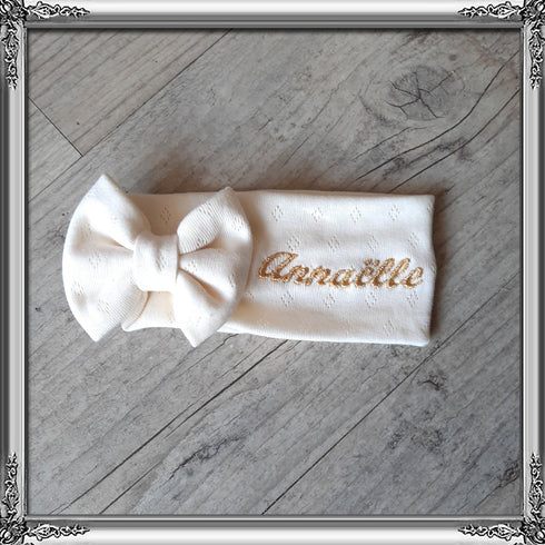 Bandeau jersey ajouré nœud personnalisé avec prénom brodé 3 couleurs