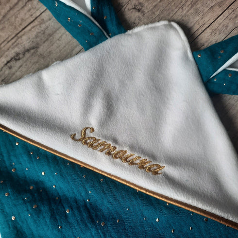 Doudou lapin personnalisé 20x20cm avec Prénom et/ou Date de naissance gaze de coton et minky