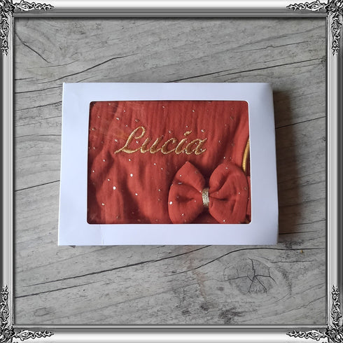 Protège carnet de santé personnalisé en tissu gaze de coton avec Prénom et/ou Date de naissance