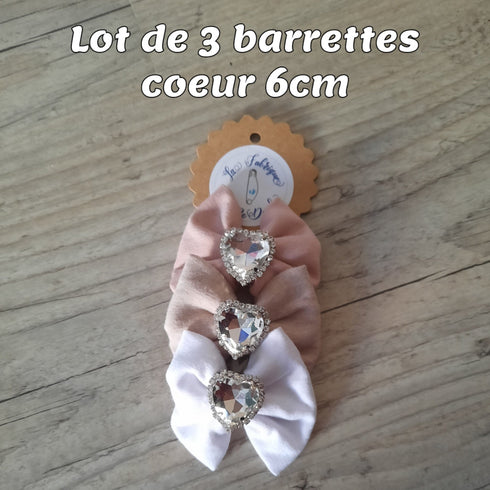 Lot de 3 Barrettes bijou coeur nœud 6cm