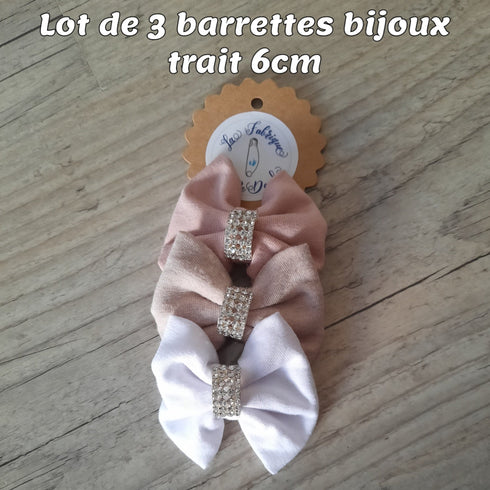 Lot de 3 Barrettes bijou trait nœud 6cm