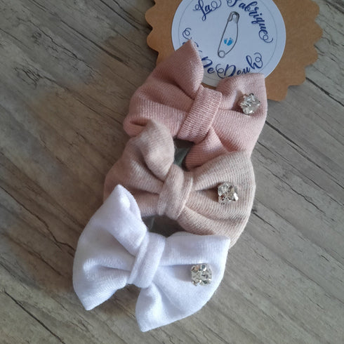 Lot de 3 Barrettes strass nœud 4cm