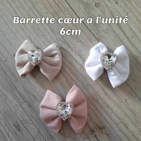 Barrette a l'unité bijou coeur nœud 6cm