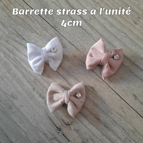 Barrette a l'unité strass nœud 4cm