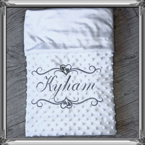 Blanket lined in personalized soft minky, embroidered first name and/or ornament