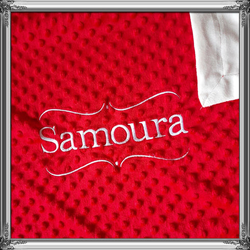 Blanket lined in personalized soft minky, embroidered first name and/or ornament