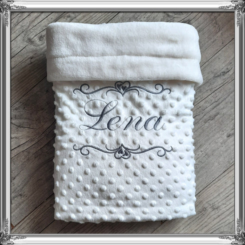 Blanket lined in personalized soft minky, embroidered first name and/or ornament