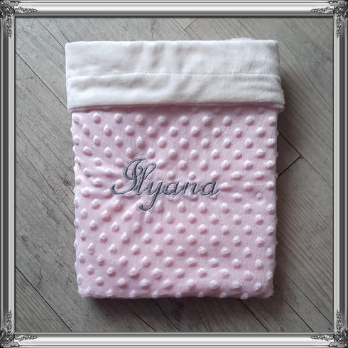 Blanket lined in personalized soft minky, with embroidered first name