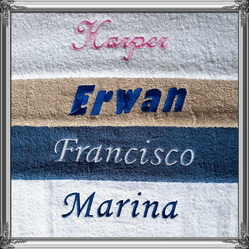 Serviette personnalisée 70x130cm avec prénom brodé: 8 couleurs
