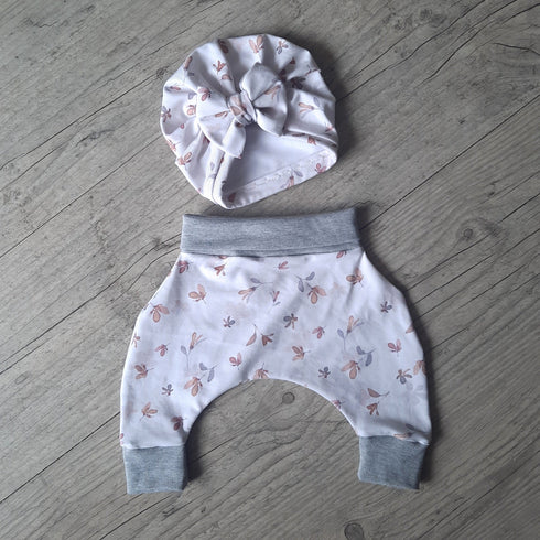 Ensemble Pantalon sarouel+ turban bébé à motif ou uni en tissu jersey extensible