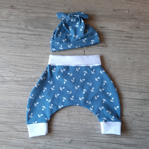 Pantalon sarouel+ bonnet bébé à motif en tissu jersey extensible