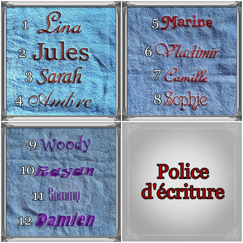 Serviette souvenir tableau de naissance personnalisée 50x100cm ou 70x130cm avec prénom brodé: 8 couleurs