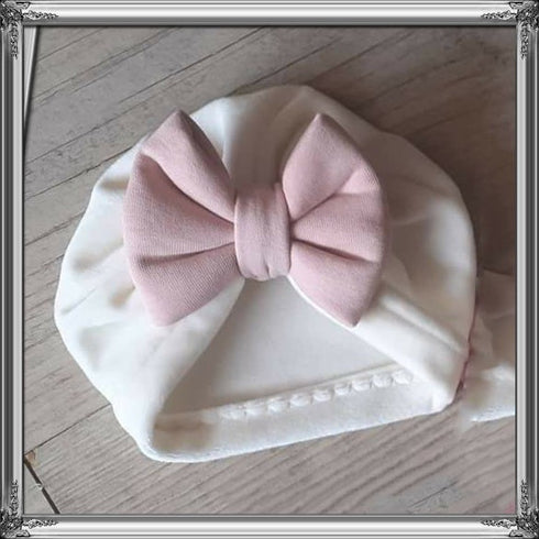 Turban bonnet off-white knot, buns or pink swirl: choice of fine or warm fabric