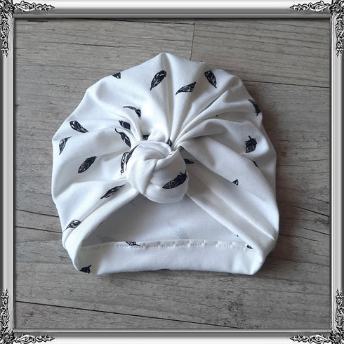 Turban nœud, buns, simple ou noué motif plume en jersey extensible 4 couleurs