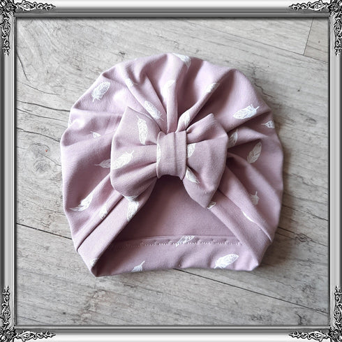 Turban nœud, buns, simple ou noué motif plume en jersey extensible 4 couleurs