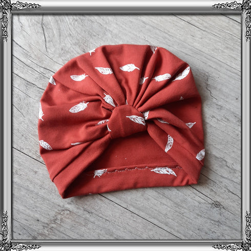 Turban nœud, buns, simple ou noué motif plume en jersey extensible 4 couleurs
