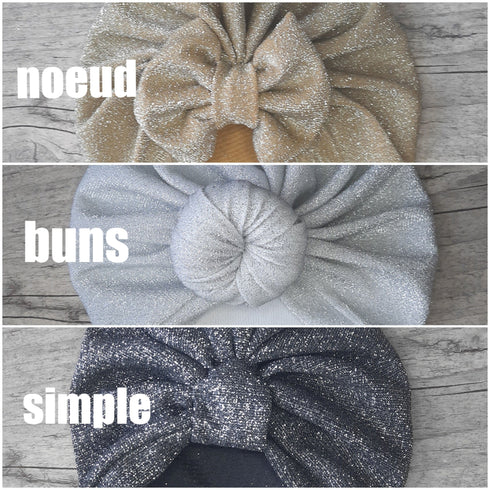 Turban noeud, buns ou simple brillant en tissu extensible 3 couleurs