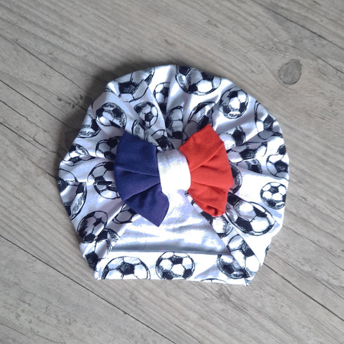 Turban Foot nœud Bleu Blanc Rouge en jersey extensible
